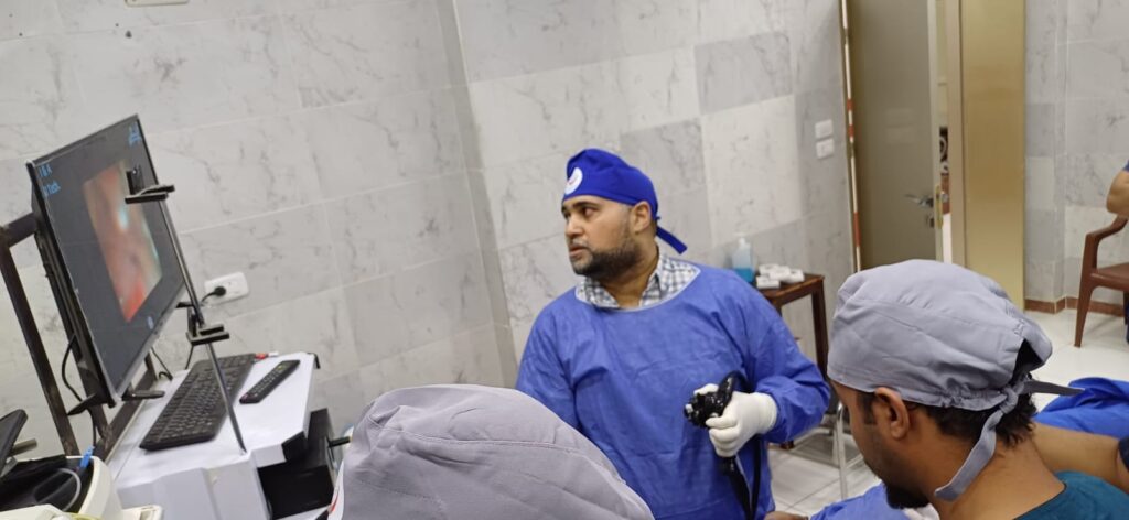 Dr. Abdelaziz El-Saadi performing a diagnostic gastroscopy procedure